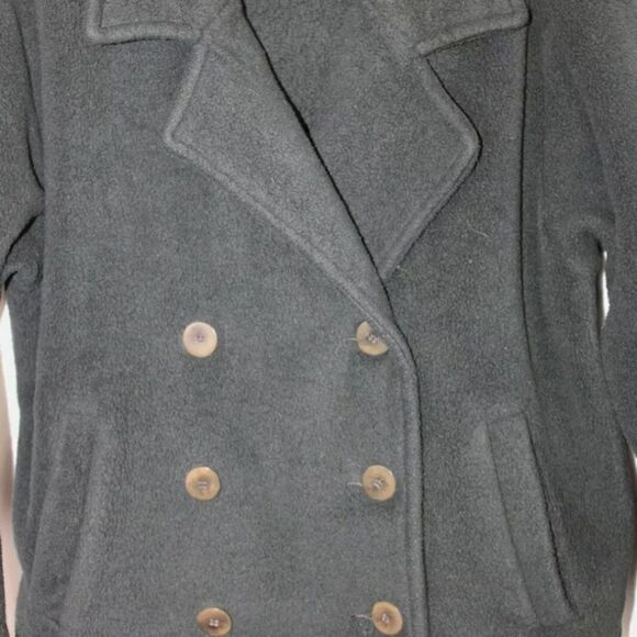 EILEEN FISHER ECOSPUN FLEECE DOUBLE BREASTED SIZE SMALL BLACK JACKET COAT - Picture 4 of 6
